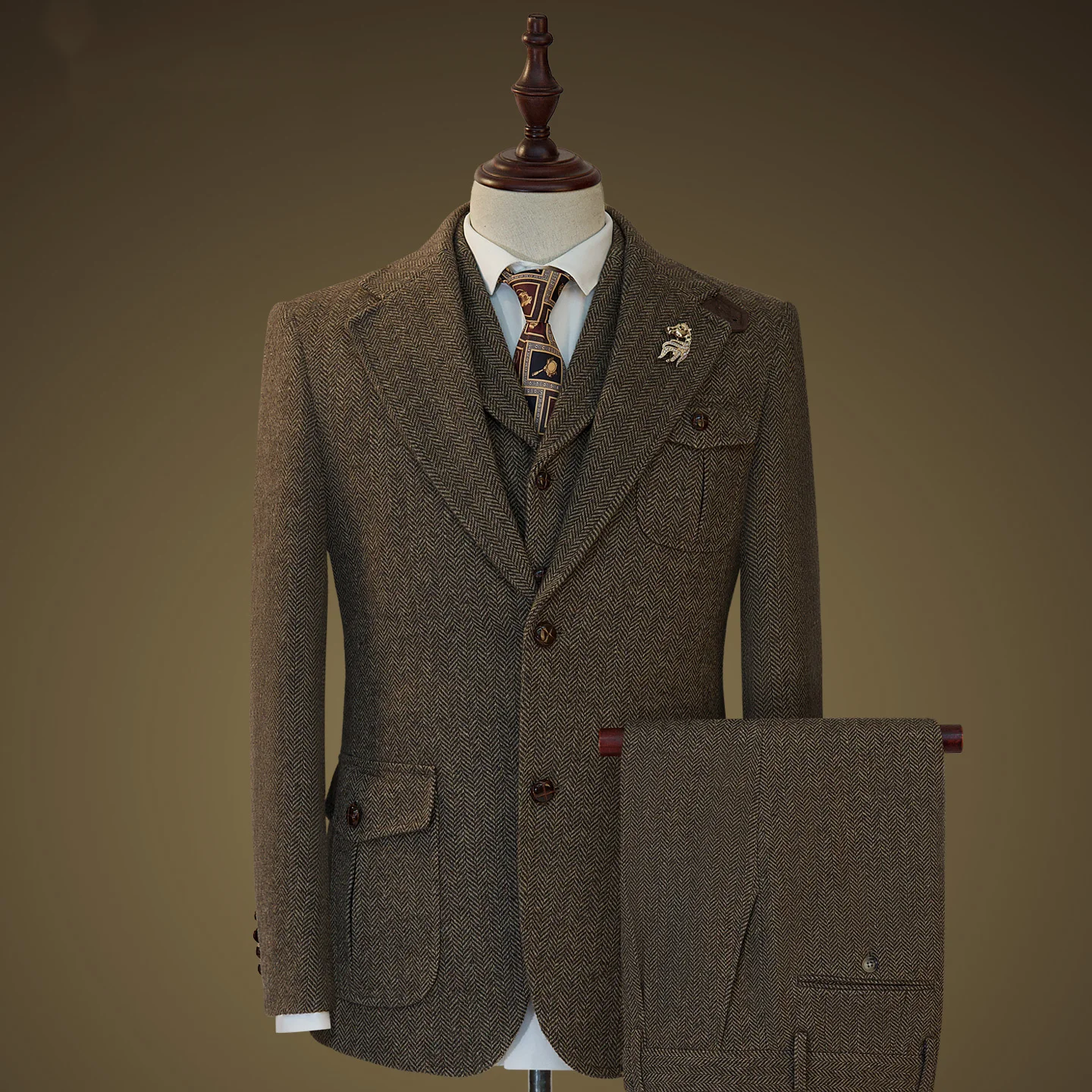 

70% Wool Blend Men's 3-piece Suit Jacket + Vest + Trousers Retro Single-breasted Design High Quality Wedding Dress/Formal Wear