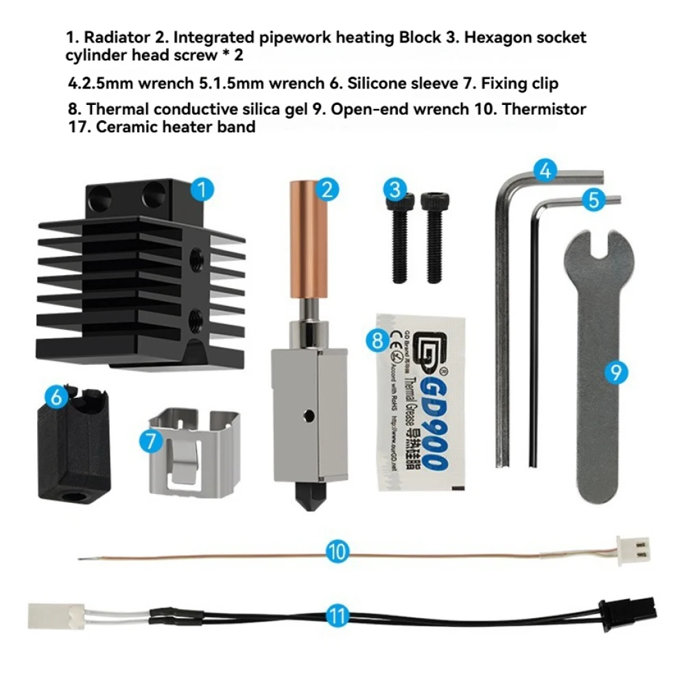 Комплект печатающей головки Модернизированный керамический блок с горячим концом, термистор с насадкой из закаленной стали для деталей 3D-принтера X-Max3/ Plus3