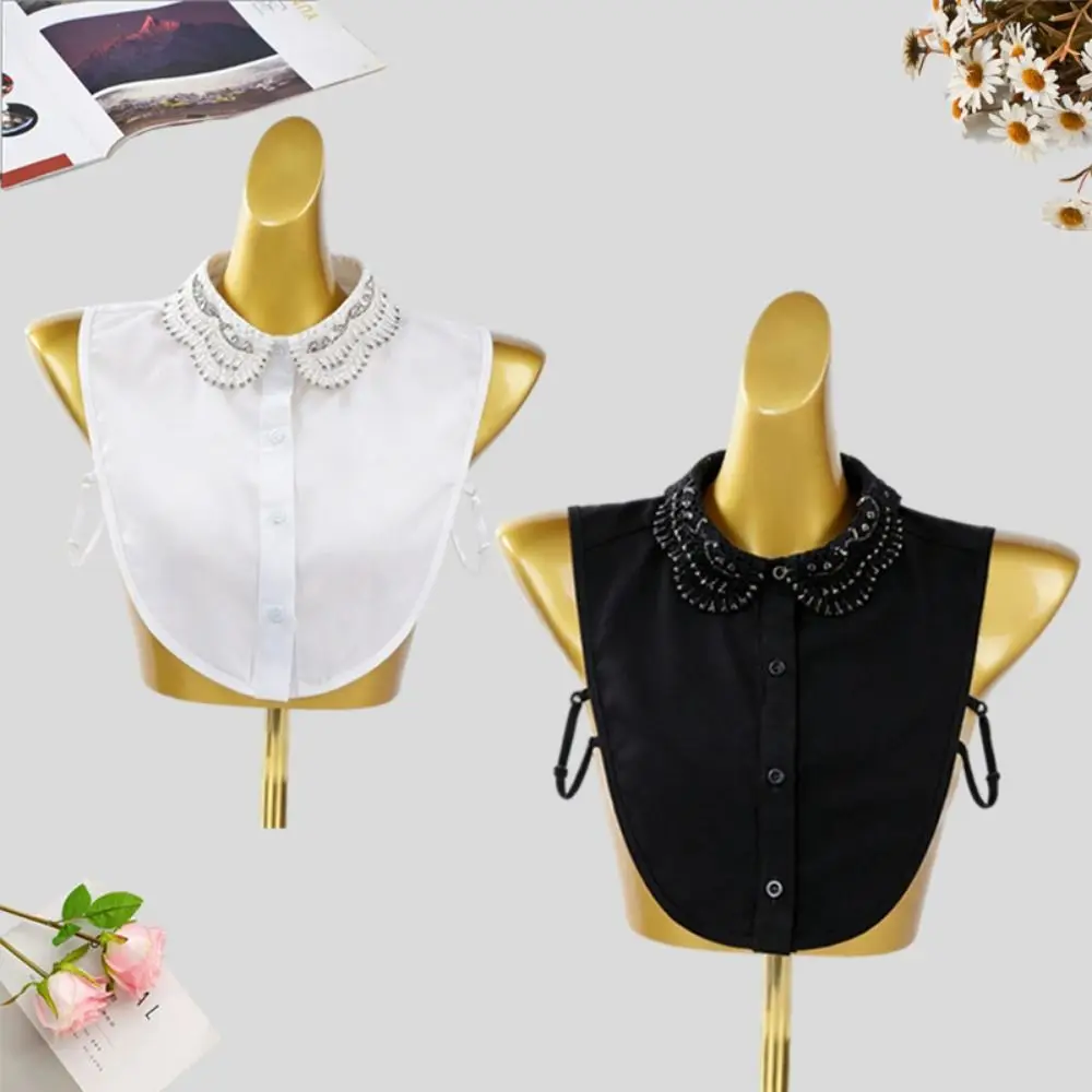 Rhinestones Shiny Fake Collar White Color Elegant Detachable Collar Handmade Beads Lace Design False Collar Fashion Accessories