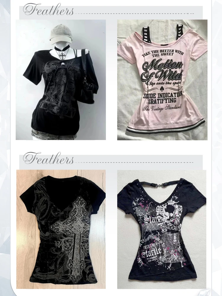 

V-neck Short Sleeve Tunic Camisetas Pink Print Tees Crop Tops Casual Chic Y2k T-shirt 2025 Ropa Mujer Summer Tshirts for Women