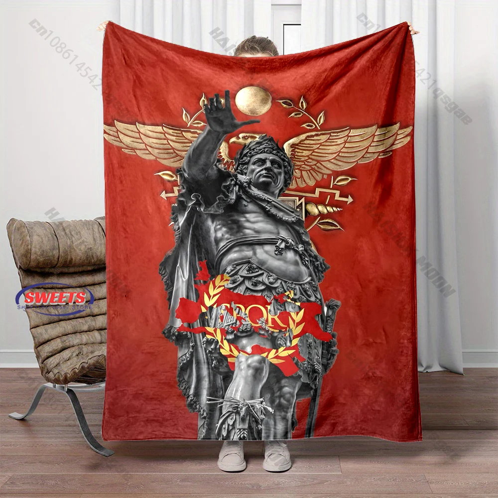 1PC  Ancient Roman Empire Logo Pattern Blanket Home Sofa Bed Travel Camping Blanket Bedding Cover Blanket Gift for Kids ＆ Adults