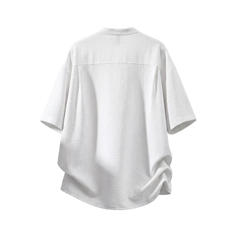 Summer Men's Stand Collar Short Sleeve Shirt Comfortable Loose Fit Solid Color Casual Unisex Daily Mens Clothing