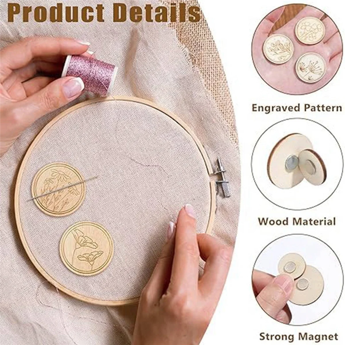 A99T6 قطع مندر للغرز المتقاطعة، حافظات إبرة منقوشة بالزهور، إبرة خياطة مطرزة وحاملات الدبوس للحرف اليدوية