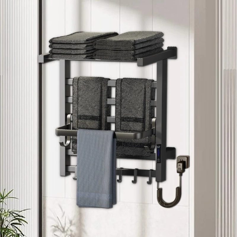 ‌Smart Heated Towel Rack, No-Drill Drying Rod, Carbon Fiber Heated Shelf, Anti-Mite Energy-Saving Bathroom Organizer