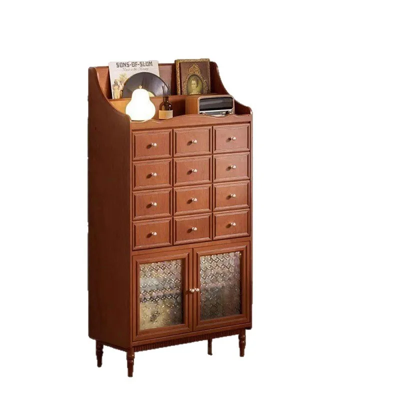 Side cabinet French retro style solid wood storage cabinet Living room magazine storage cabinet Multifunctional traditional Chin