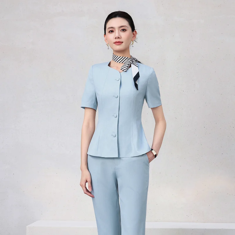 Summer short-sleeved suit workwear for women, stylish and elegant, suitable for jewelry stores, beauty salons, and medical beaut