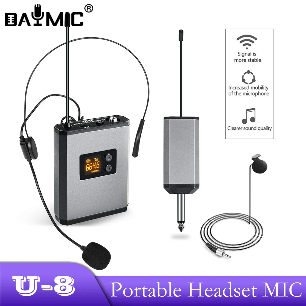 

Wireless Headset Microphone Lavalier Lapel Mic With Bodypack Transmitter For Live Performances Weddings Training Class Speech