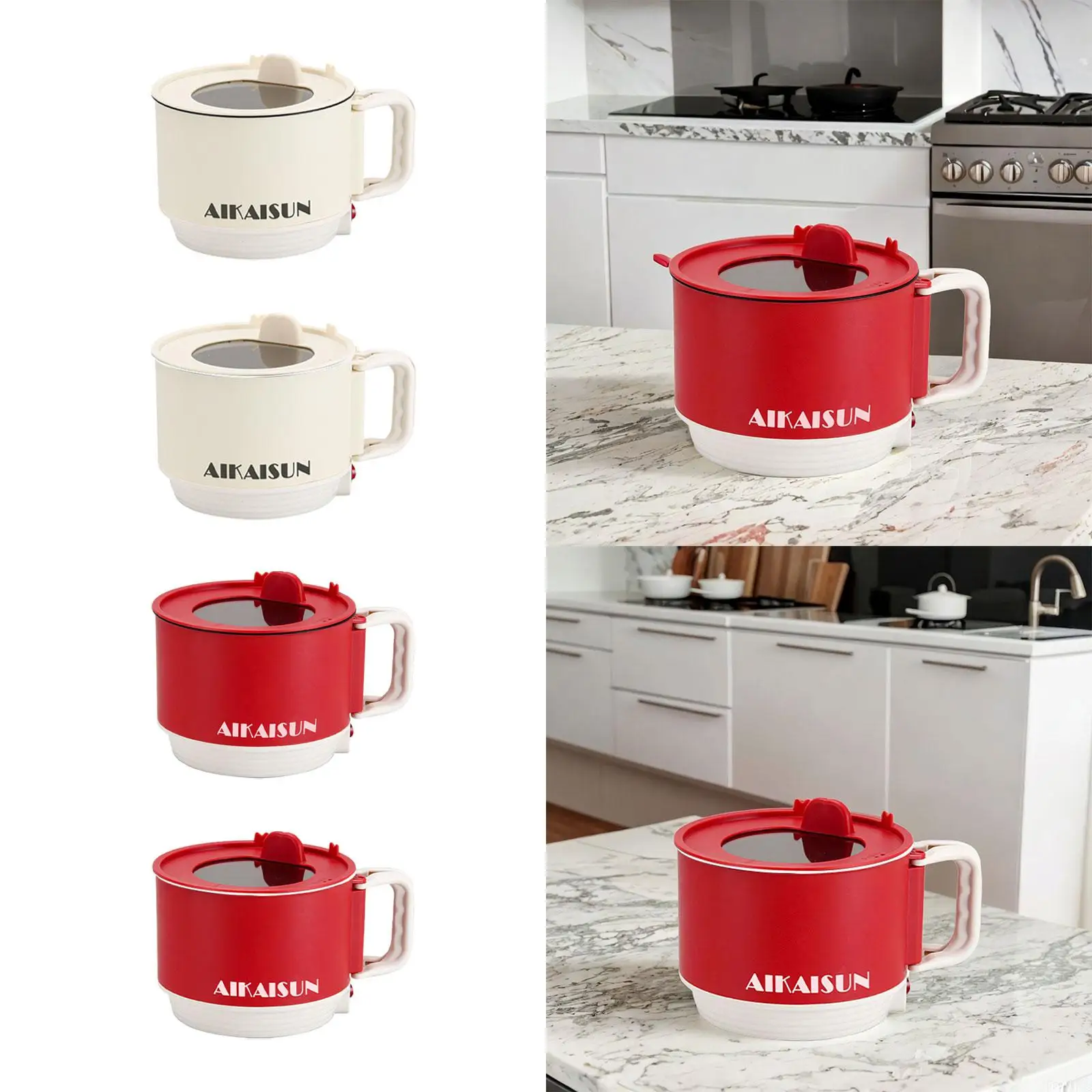 หม้อร้อนไฟฟ้าในครัวเรือน Nonstick แบบพกพาหม้อหุงข้าวไฟฟ้า 1.5L กระทะสําหรับข้าวโอ๊ต Dumpling Ramen ซุปไข่