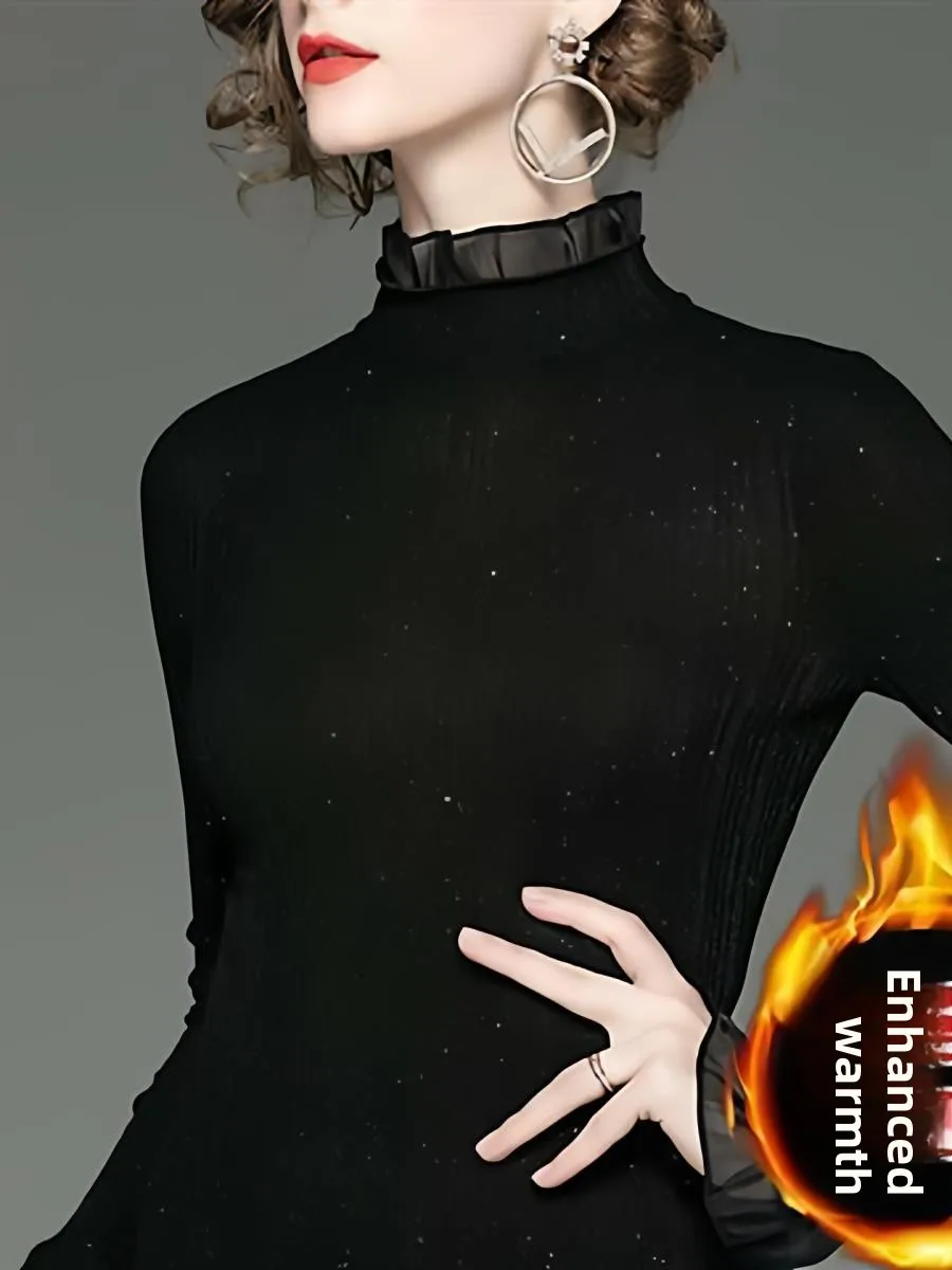 

Bla Lace irt Long Sve Women's Slim Fit Winter Faion Bright Tead Base irt Inner Wear Casual Ele Sle