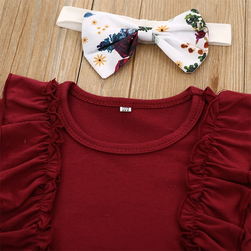 Newborn Baby Girl Infant Clothes Set Ruffle Short Sleeve+Floral Skirt+Bowknot Headband Summer Lovely 3Pcs Outf Toddler Clothing