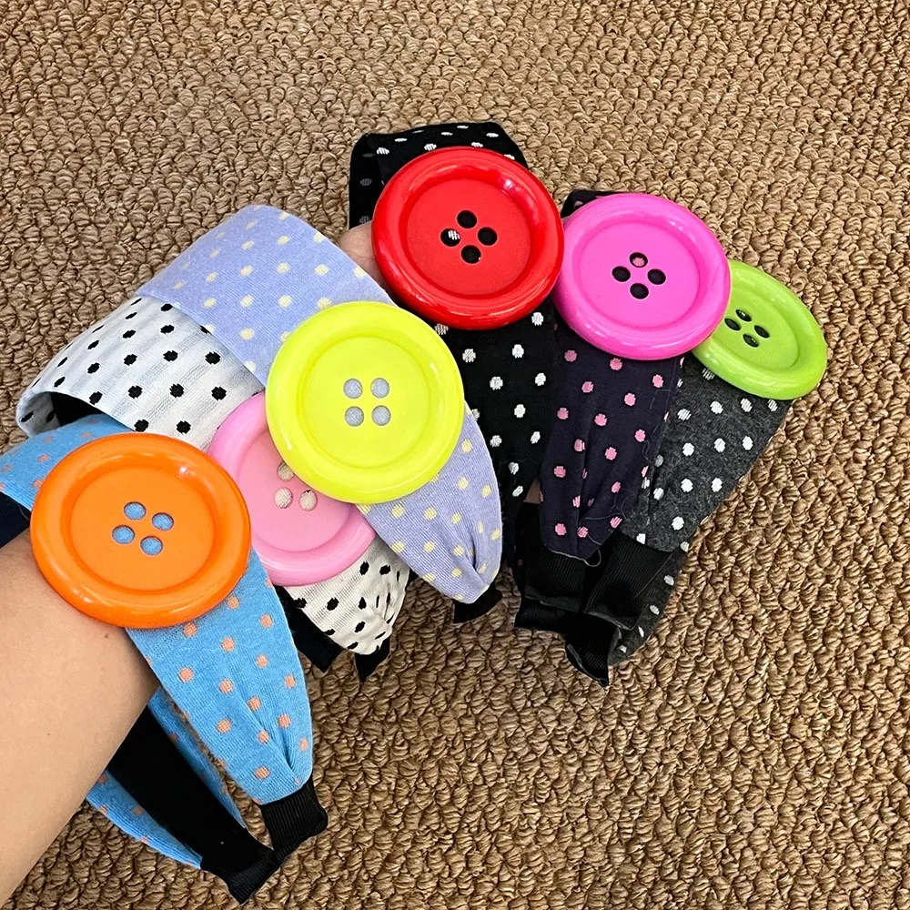 Trend Non-slip Teeth Button Polka Dots Headband Wide Hair Styling Women Hair Hoop Sweet Hair Accessories Women's Fashion