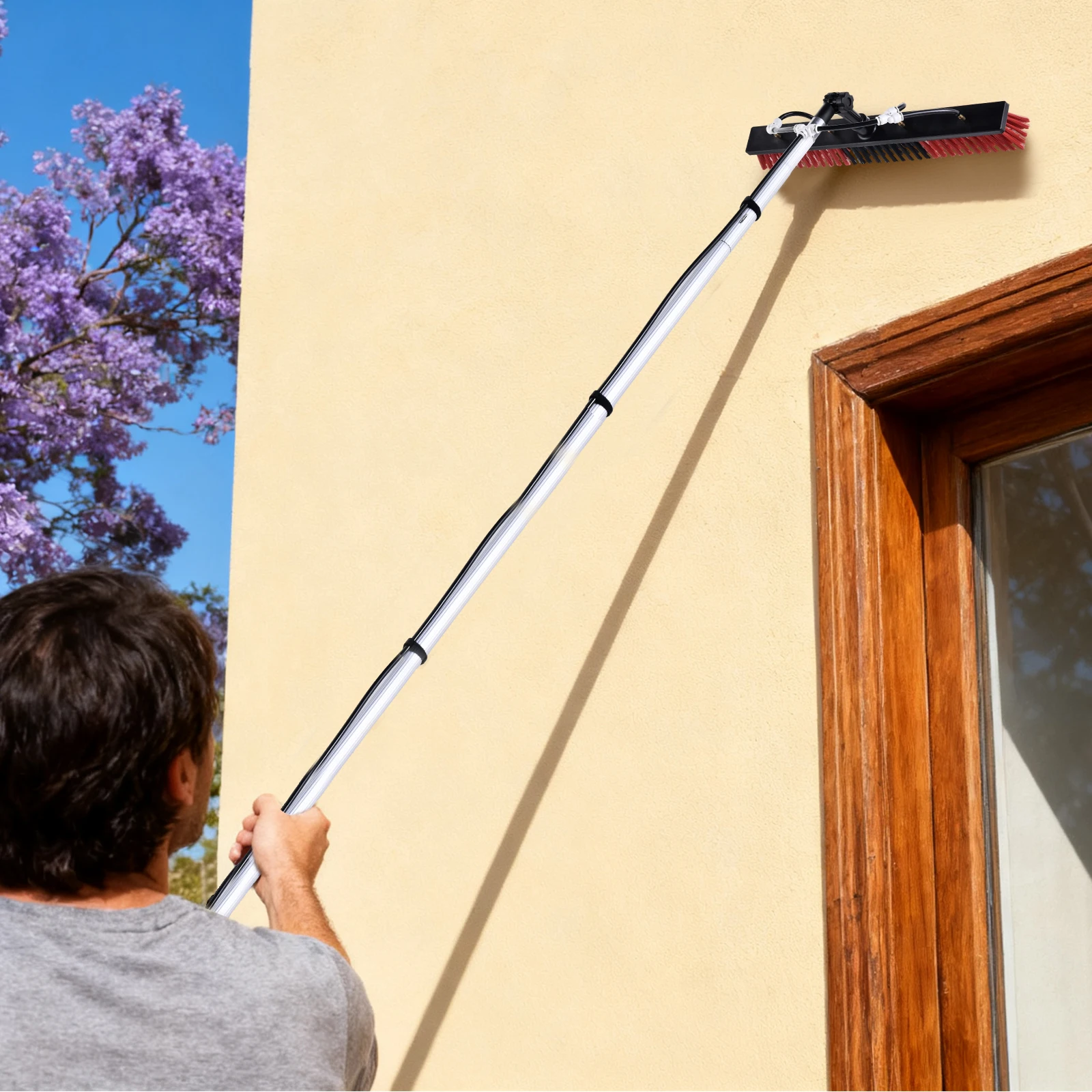 Solarpanel-Reinigungsbürste und Stange, 11 m, ausziehbarer Fensterreiniger, hohes Fensterreinigungsset, verstellbare Glasbürste für den Außenbereich – Detail 6