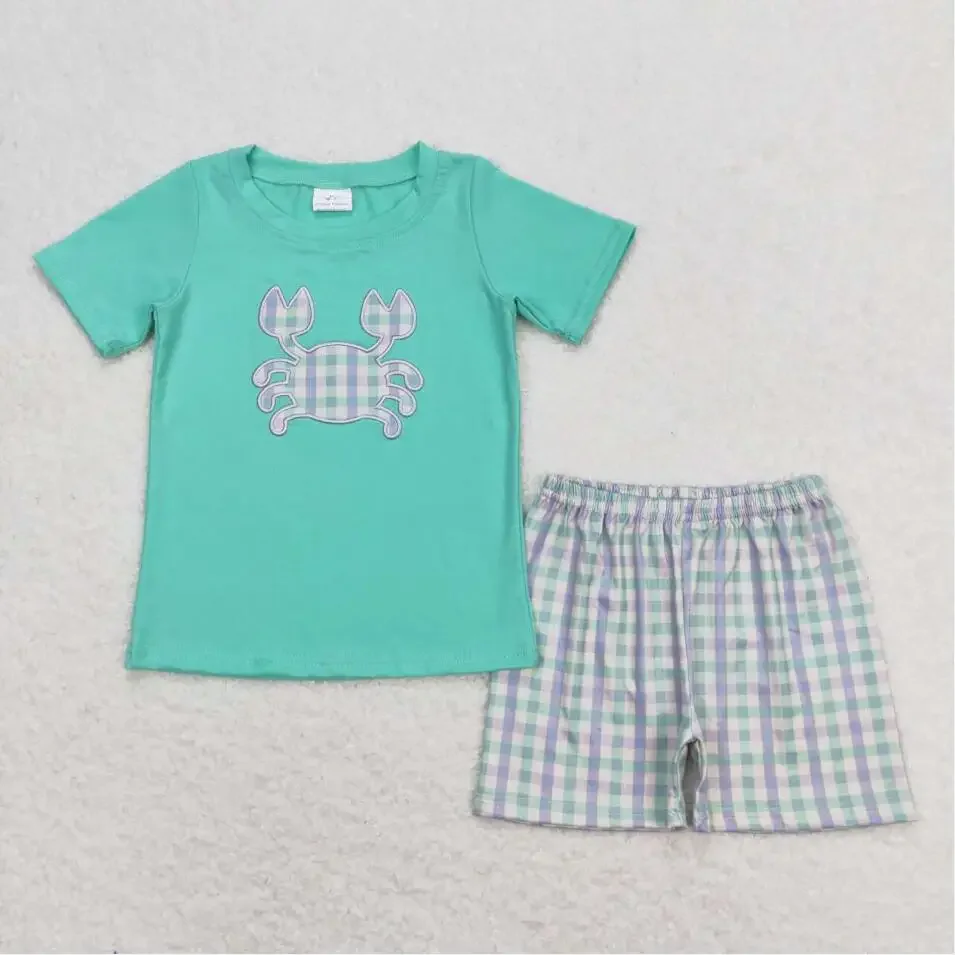 Newest Kid Hot Sale Cute Boys Outfits Fashion Summer Baby Boy Gray Dog Trunk Shorts Set 2 Pieces Sets Kid Clothes Hot Designer