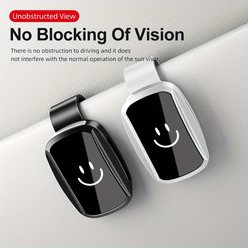 1pc Smiley Face Car Sunglasses Holder ABS Clip Easy Install One-Hand Operation Universal Auto Eyeglasses Mount Fits All Car Mode