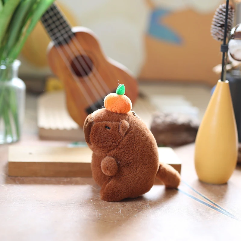 Cute Tail Shaking Kapibara Plush Toy Cartoon Guinea Pig Pendant Soft Stuffed Doll Keychain Backpack Car Key Ring Decor Kid Gift