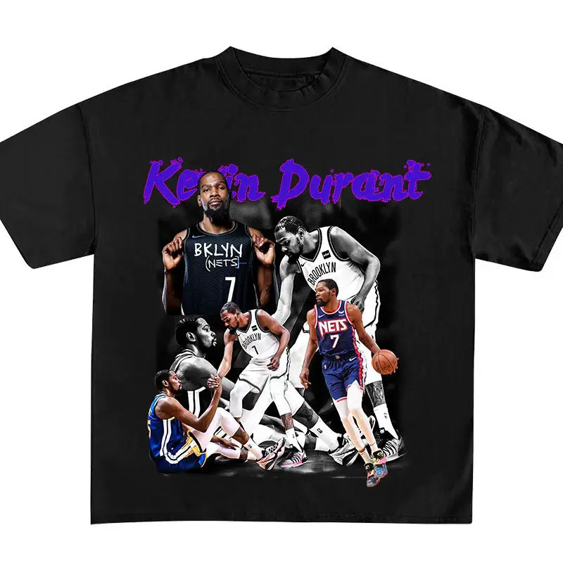 

Durant Basketball Short Sleeve American Retro Hip Hop Printed Jersey Men's Crew Neck Loose Large Size Sports T-Shirt Summer