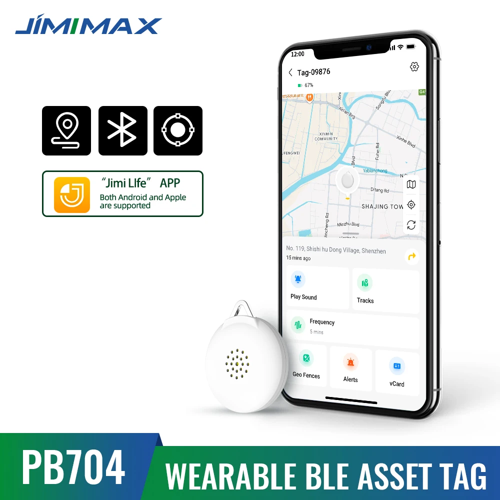 

JIMIMAX Bluetooth Tag Tracker PB704 Pet Locator Mini GPS Track for iPhone/Android Phone Position Check Free APP Anti-lost Alarm