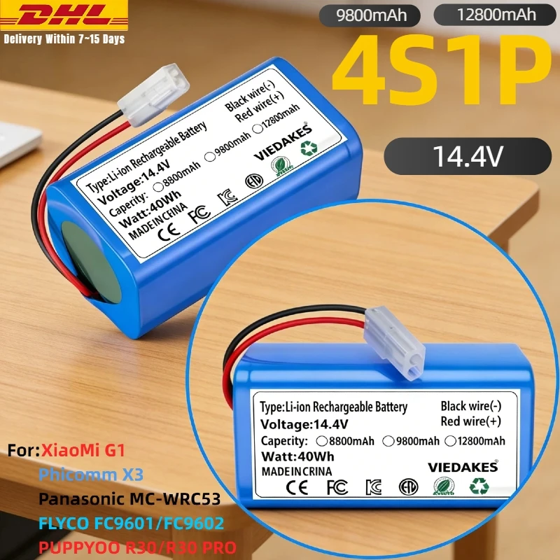 

14.4V 6800mAh 4S1P Li-ion Battery Rechargeable For XIAOMI MIJIA G1 MJSTG1 Vacuum-Mop Essential SKV4136GL H18650CH R30 R35