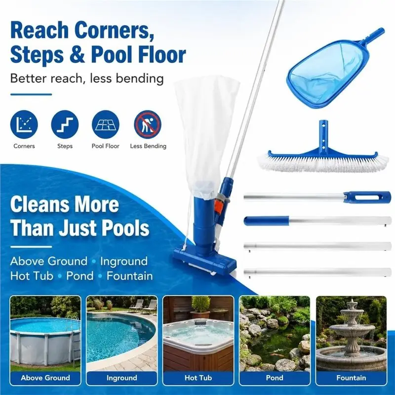 ABXF-Pool Vacuum And Skimmer Combo For Above Ground Pools Cleaning Kit Including Spa Jet Model With Net& Brush EU Interface