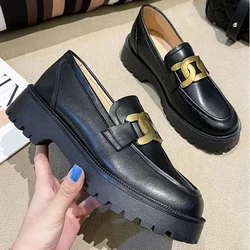 Single Shoes Female British Style 2026 New White Thick-soled College Style Casual Loafers Leather Fashion Shoes Women's Shoes