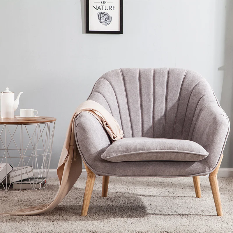 Velvet Scallop Back Armchair with Detachable Cushion, Light Grey