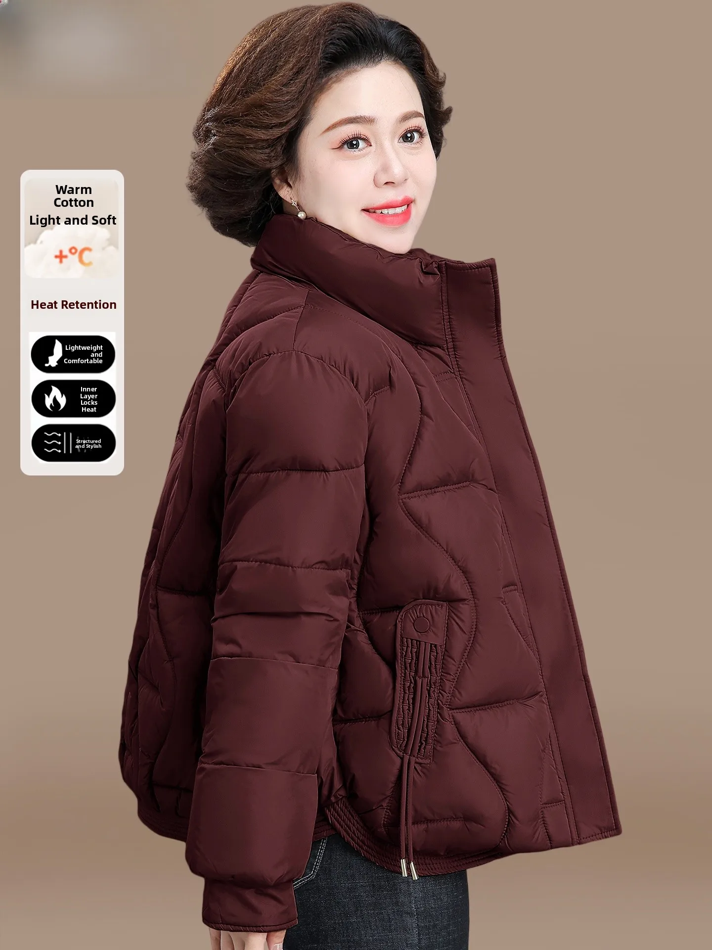 

Утепленная хлопковая куртка Warmth Du для женщин среднего и старшего возраста, модная, свободного кроя, на молнии, без капюшона