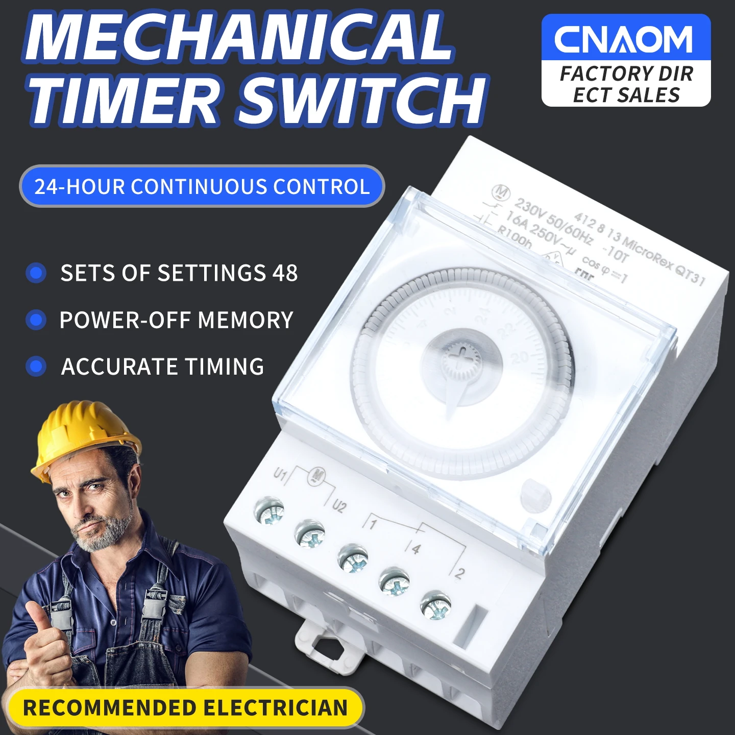 CNAOM Automatic 230V 24-Hour Daily Street Light Timer Analog Mechanical Time Switch Relay Good Quality 16A 50/60Hz