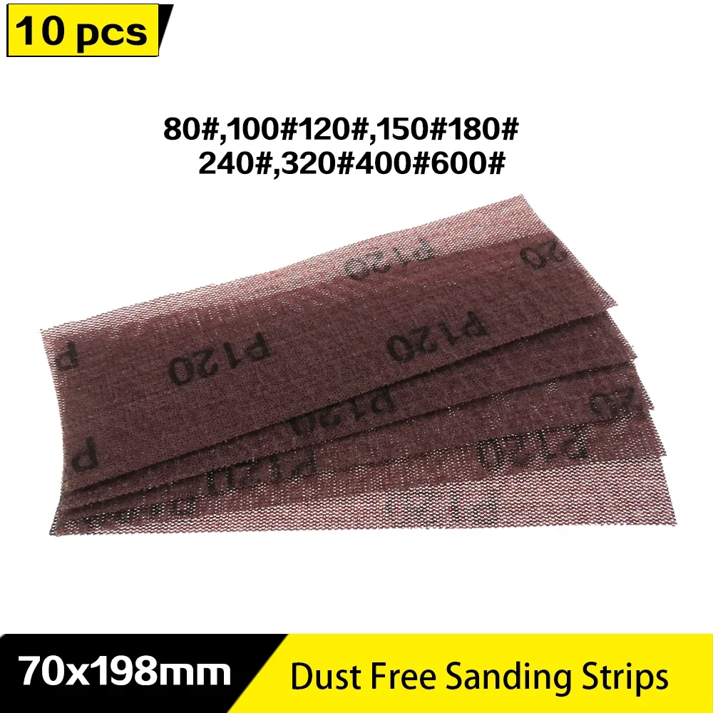 10 Pcs 70X198 mm Mesh Sandpaper Hook and Loop Abrasive 80-600 Grit Mesh Dust-free Sanding Strips Hoop&Loop for Woodworking
