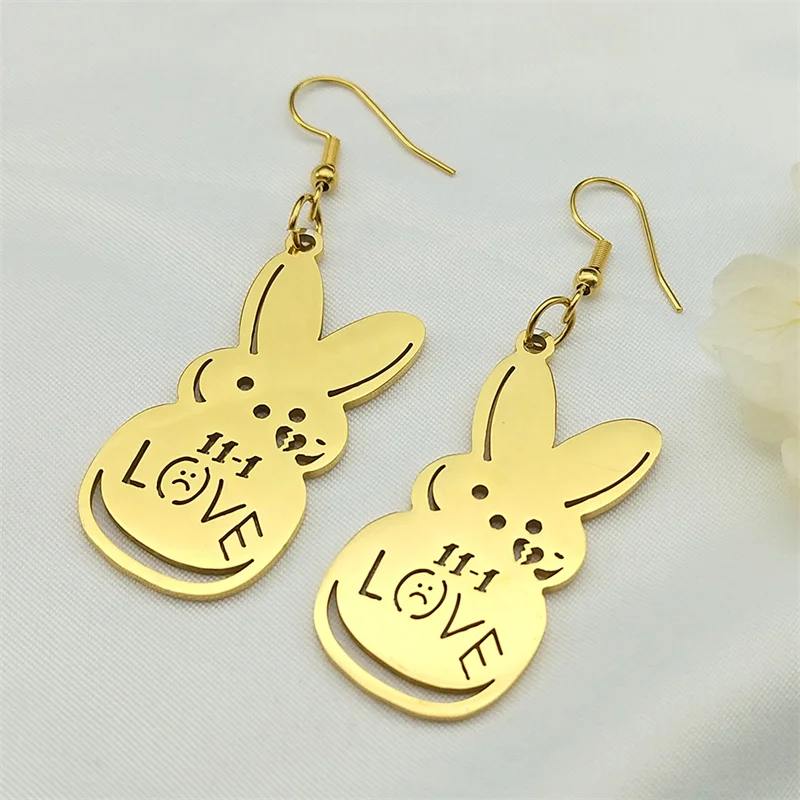 

Kpop Lil Peep Rabbit Sad for Love Couple Drop Earring for Women Stainless Steel Gold Color Music Fans Earring Jewelry E3624S01