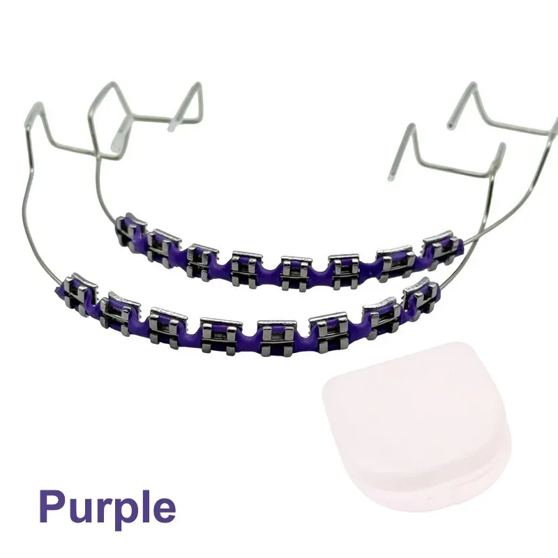 New Quality 1 Pair Colorful Temporary Tooth Decoration with Box, Metal Wires Orthodontic Ligature Ties & Fake Braces Brackets