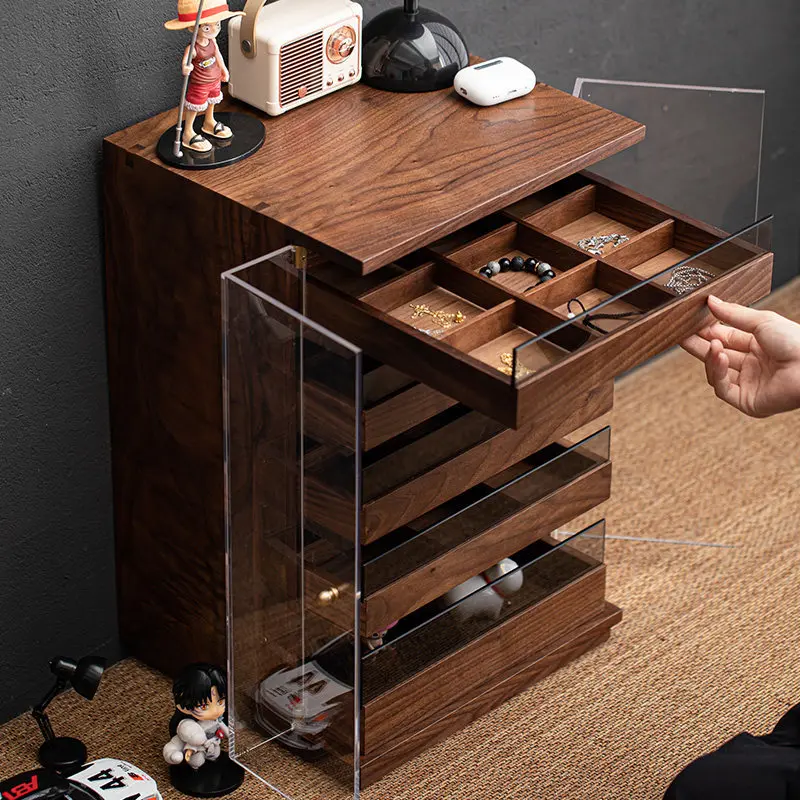 Walnut Drawer Cabinet Jewelry Watch Bedroom Bedside Box Household Tea Room Tea Cup Storage Rack