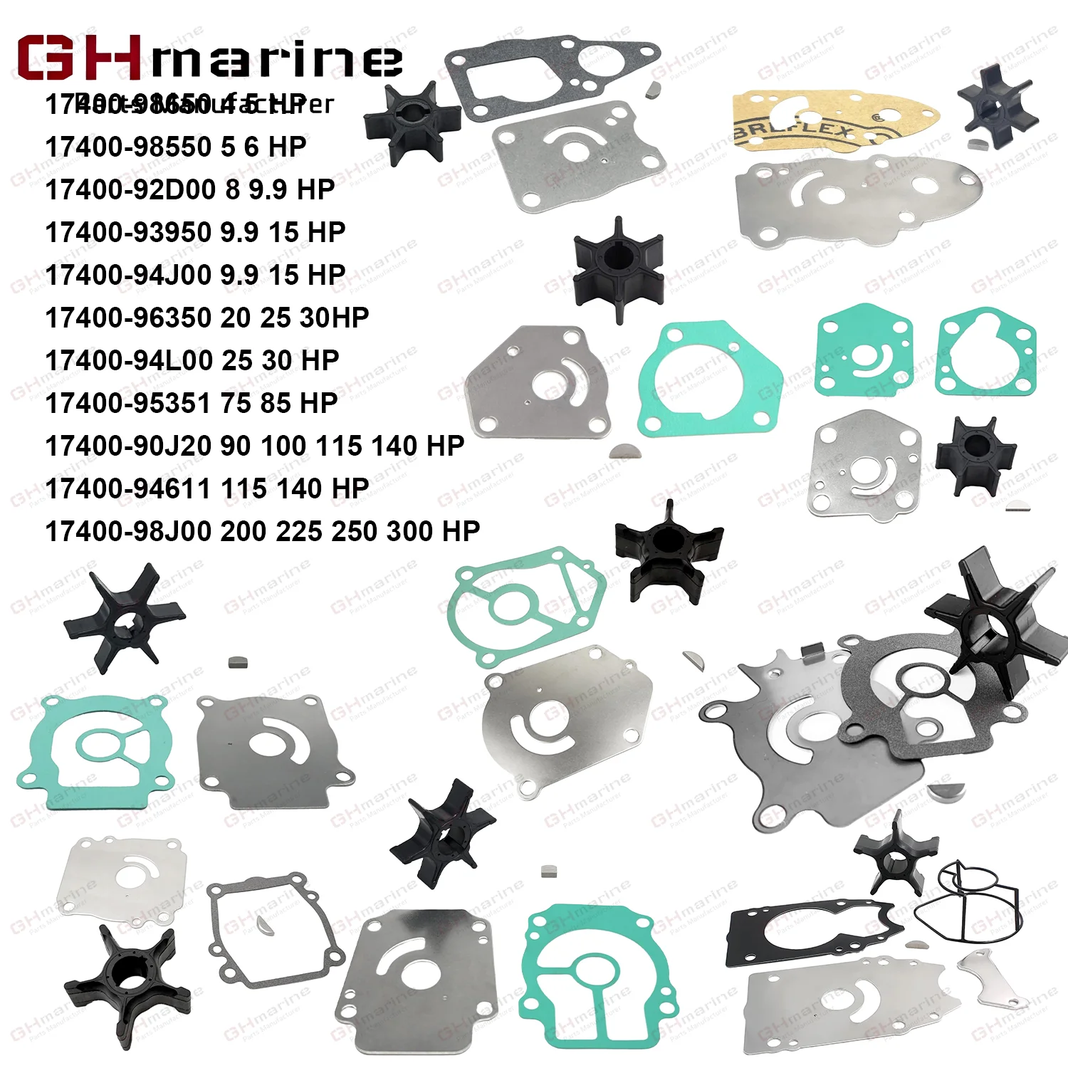 

17400 98550 Outboard Water Pump Impeller Service Kit Fit for Suzuki 4 5 6 7.5 8 9.9 15 20 25 30 40 50 75 90 100 115 130 -250 HP