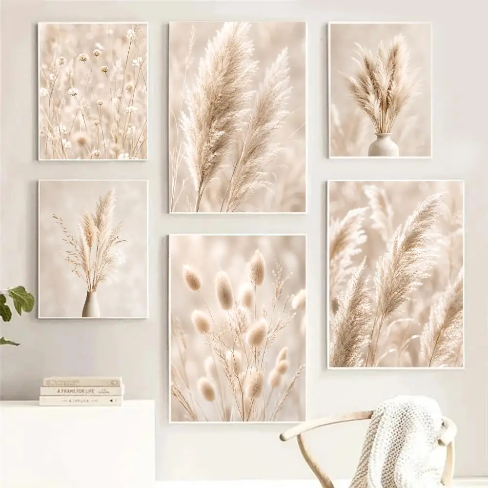 Pampas Botanical Grass Nordic Sea Beach Painting Calligraphy Room Home Bedroom Interior Wall Decoration Canvas Poster Art Mural