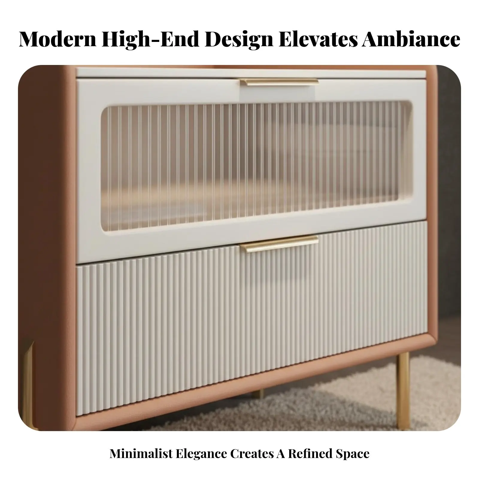 

Прикроватная тумба с верхом из спеченного камня, на высоких ножках, современный дизайн, с 2 выдвижными ящиками, закругленными безопасными углами