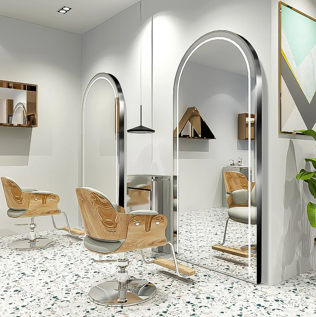 Online celebrity hair salon mirror hair salon special floor-to-ceiling mirror with lamp single-sided double-sided mirror tide