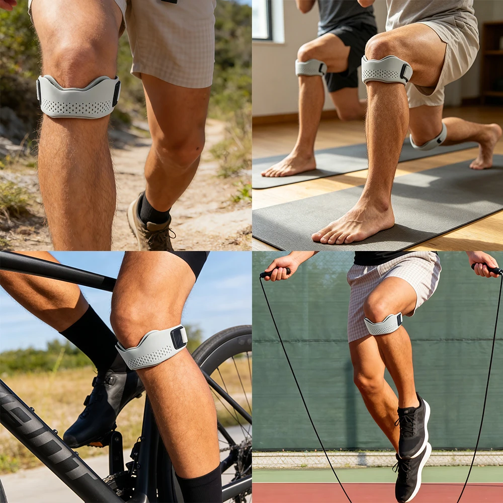1/2Pcs Silicone Patellar Tendon Support Strap Adjustable Knee Support Pads for Men Women Sports, Running, Tennis, Jumpers Knee