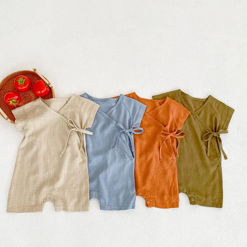 

2026 New Summer 0-24M Children Clothes Toddler Baby Girls Boys Jumpsuit Short Sleeved Cotton Solid Color Newborn Baby Romper