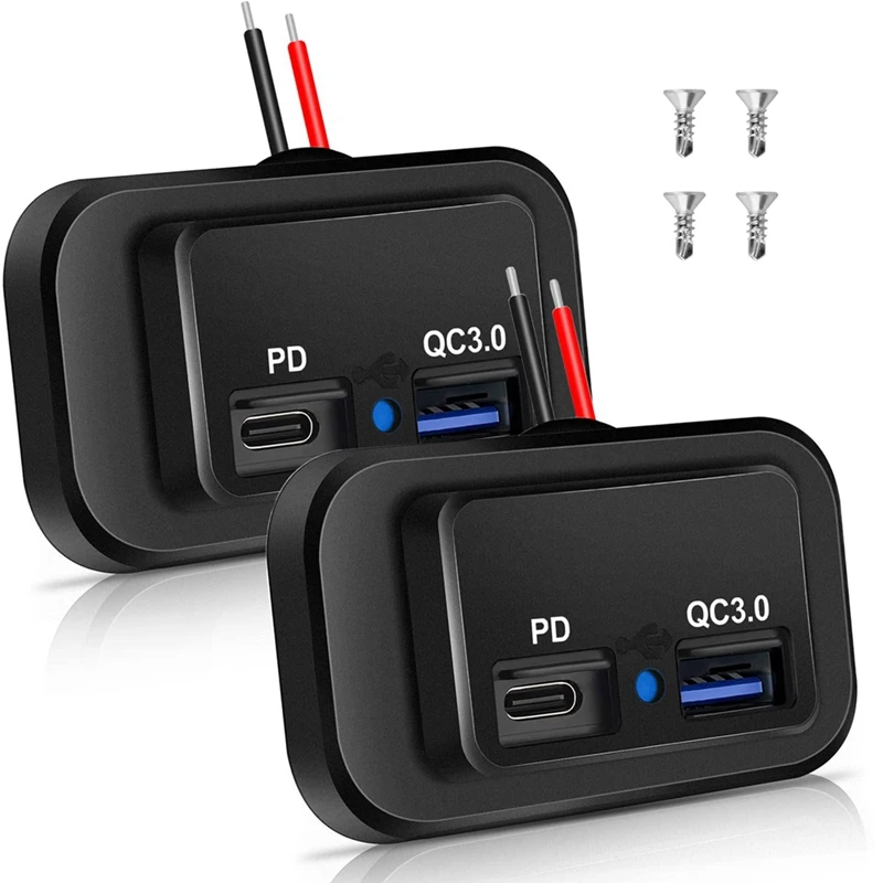 12V/24V RV USB Outlet, Dual PD3.0 Type-C (USB C) & Quick Charge QC3.0 USB-A Port Panel Mount Car USB Socket Charger Easy Install