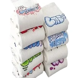 9 pairs of men's personalized graffiti socks, white minimalism, suitable for casual socks in all seasons