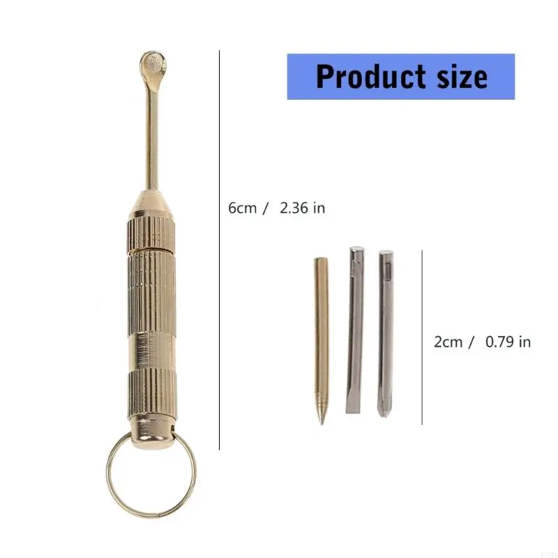 C90A Multifunctional 4 in1 Mini Portable Golden Opener Screwdrivers Ear Pick Ear Cleaner Keychain