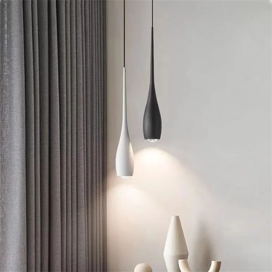 7W Water-Drop Shape Bedroom Bedside LED Pendant Light Dining Room Kitchen Long Tube Hanging Lamp Hotel Shop Bar Chandeliers