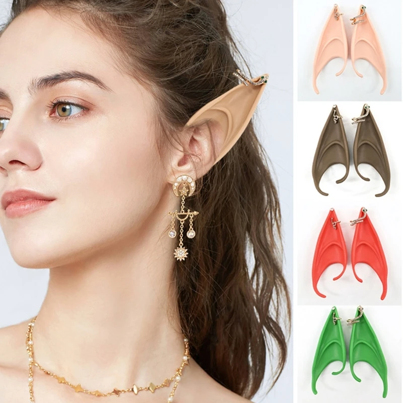 1Pair Elf Ears with Snake Piercings Cosplay Halloween Silicone False Ears Props  Soft Harmless Fairy Angel Dress Up