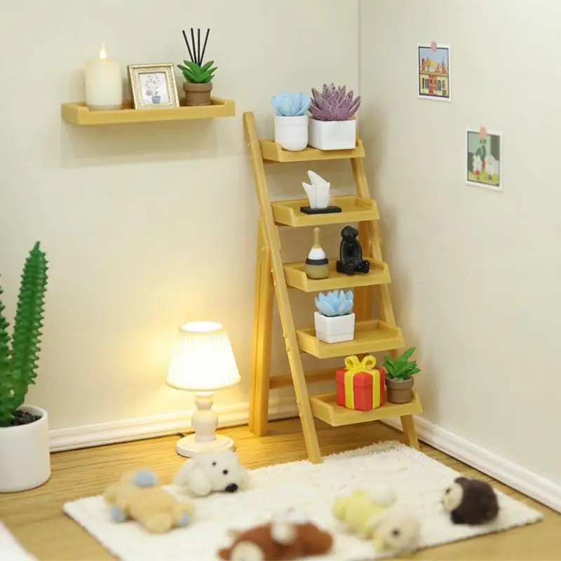 1Pcs DIY 1/12 Dollhouse Furniture Ornament Miniature Ladder Shelf Mini Tiered Shelf Toy Tiny Multi-layer Storage Rack Model view 2