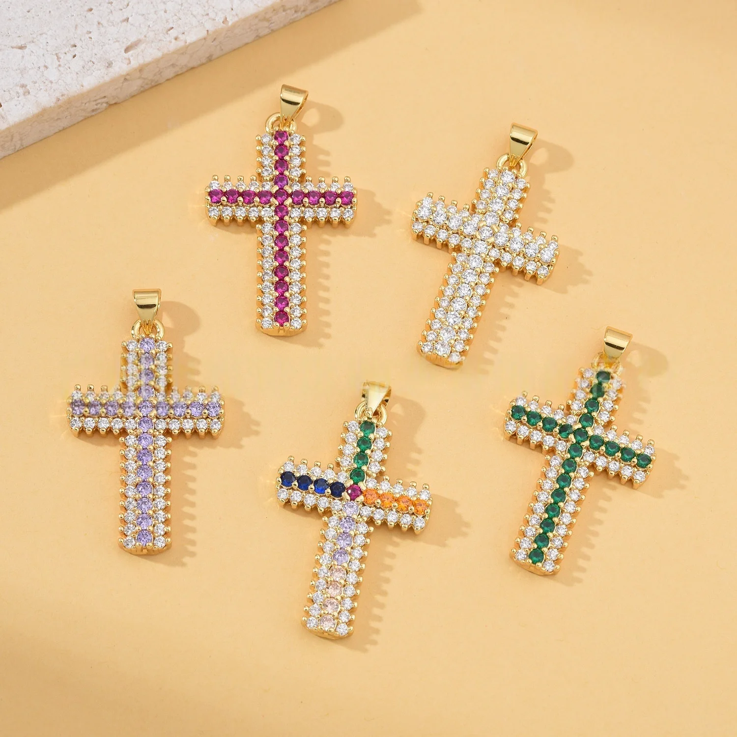 

5 Pieces European and American Punk Style Zircon Cross Pendant Accessories DIY Pearl Necklace Jewelry Making Materials Wholesale