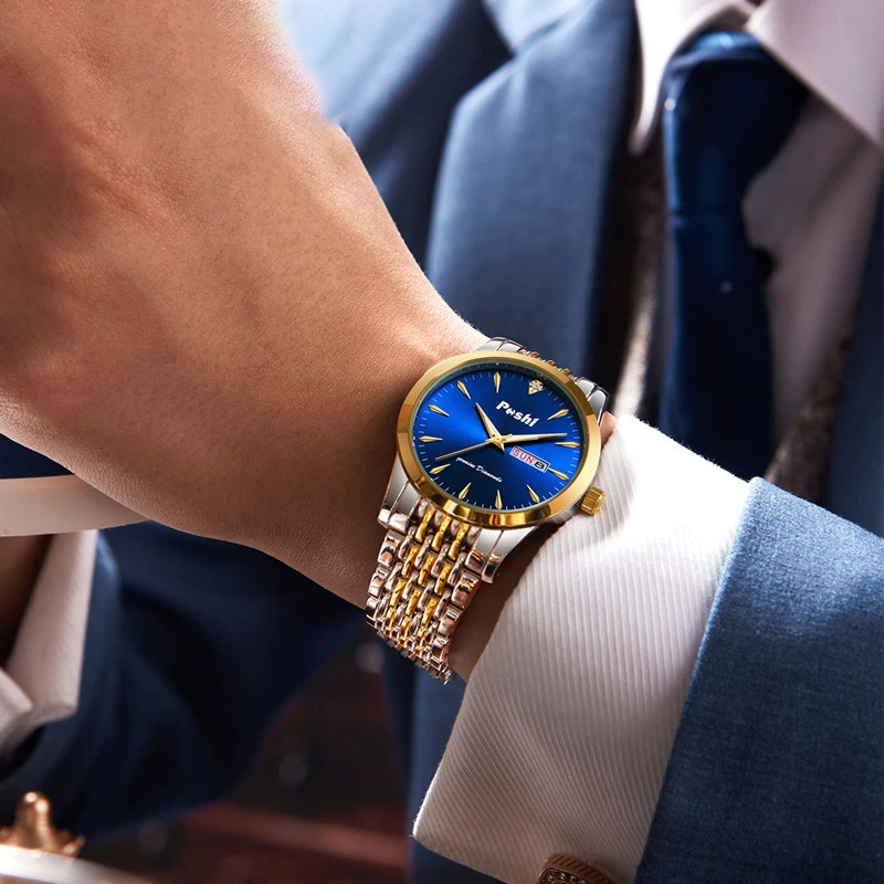 POSHI Relógio Masculino para Homem Relógios de Quartzo Relógio de Pulso Masculino Luxo Automático Mecânico Liga Pulseira Data Relógio de Negócios