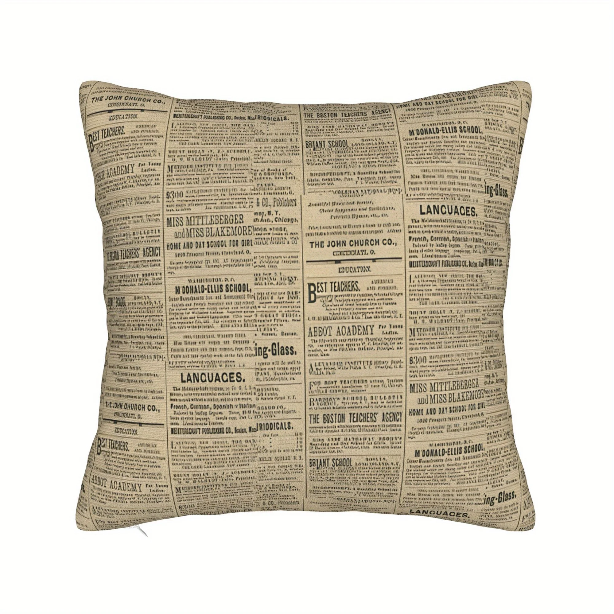 

1pc Old Newspapers Decorative Accent for Home Zipper Closure Hand Washable Machine Washable Cores Not Included