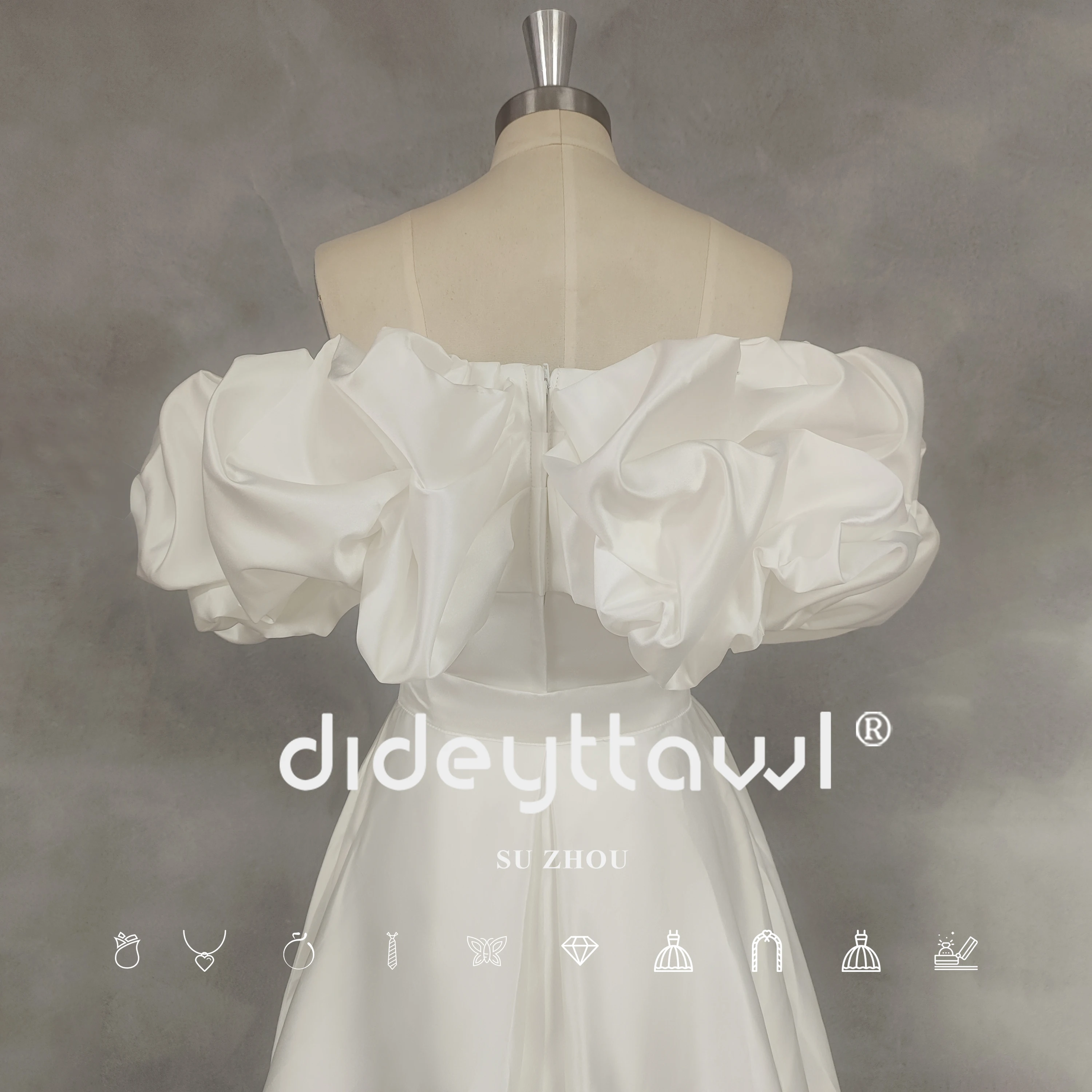 DIDEYTTAWL-Robe de mariée A-Line à épaules dénudées avec fermeture à glissière au dos, poignées en satin, train de balayage amovible, robe de patients, image réelle, simple