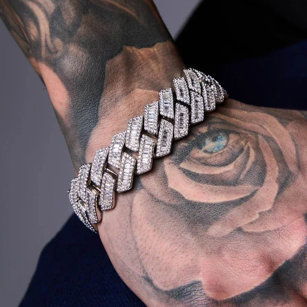 19mm Iced Prong Link Cuban Chain Bracelets for Men Women Bling Full Rhinestones Chunky Miami Cuban Bracelet Punk Hip Hop Jewelry