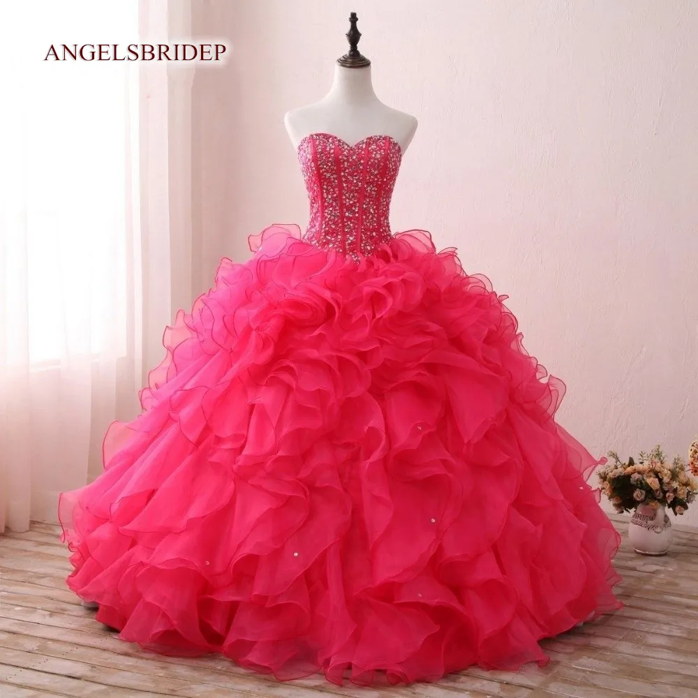 ANGELSBRIDEP-Vestido de baile com contas e babados faíscas, vestidos concurso, rosa, azul, roxo, doce, luxo, 16