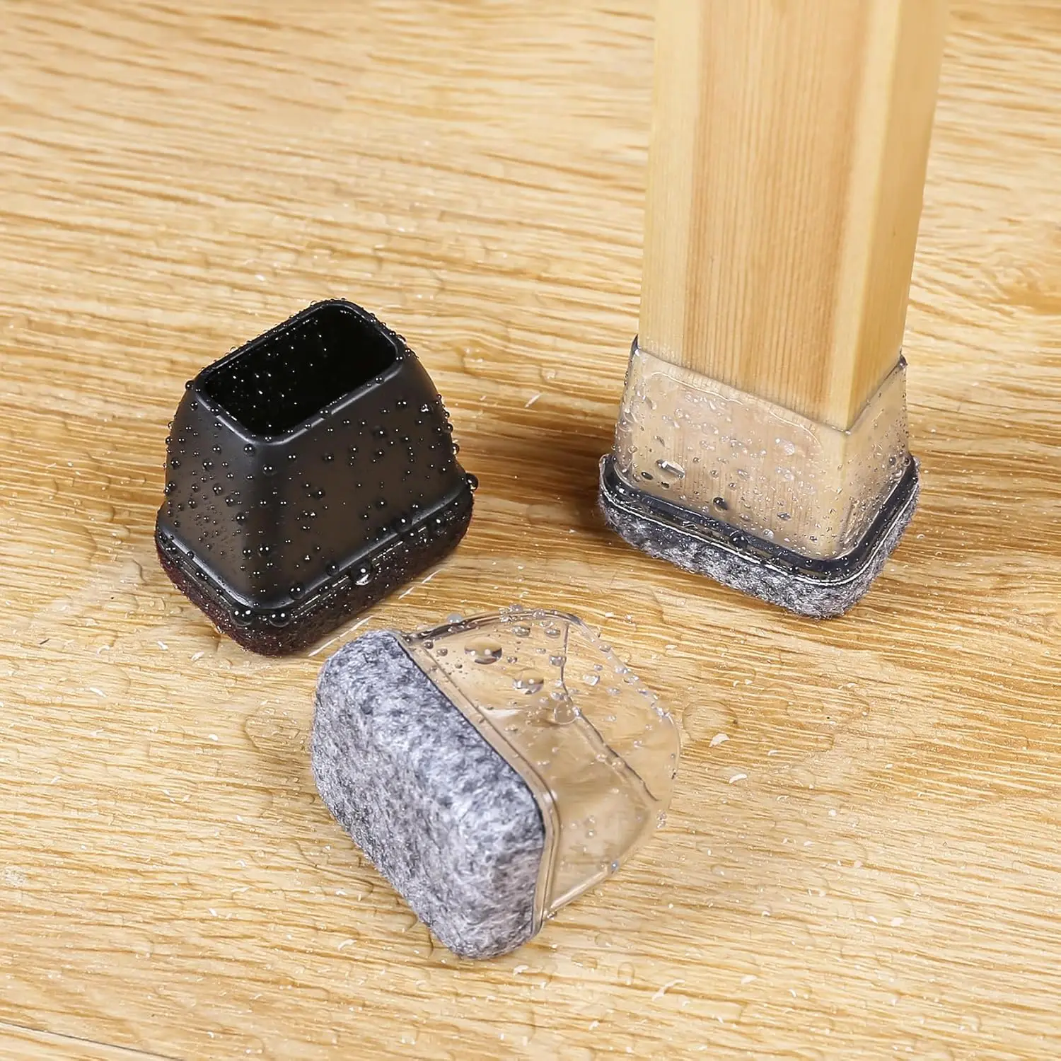 8 Stück Silikon-Stuhlbeinkappen, rechteckig, mit Filz-Fußabdeckung, Endkappen, Breite 22–32 mm, für Hartholztische – Detail 5